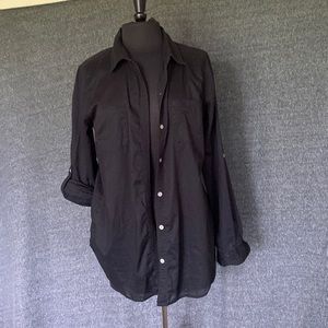 Classic Black Button Down Shirt Sheer Size L